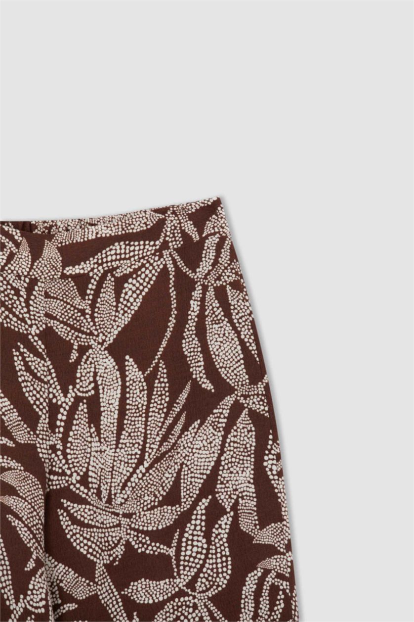 FEMME Marron Pantalon large en viscose à taille normale et à motifs