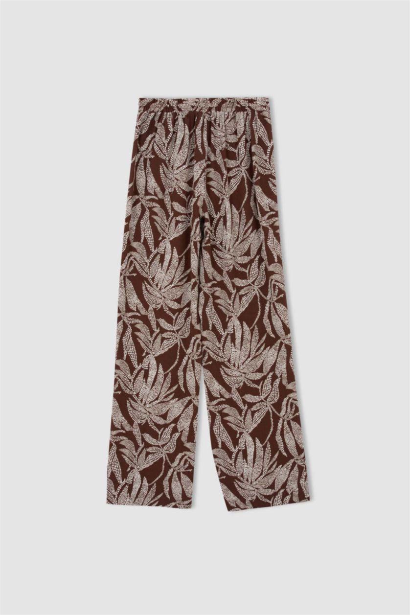 FEMME Marron Pantalon large en viscose à taille normale et à motifs