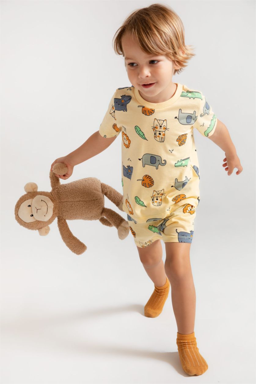 Baby Boy Light Yellow 2 piece Regular Fit Crew Neck Knitted Pyjamas