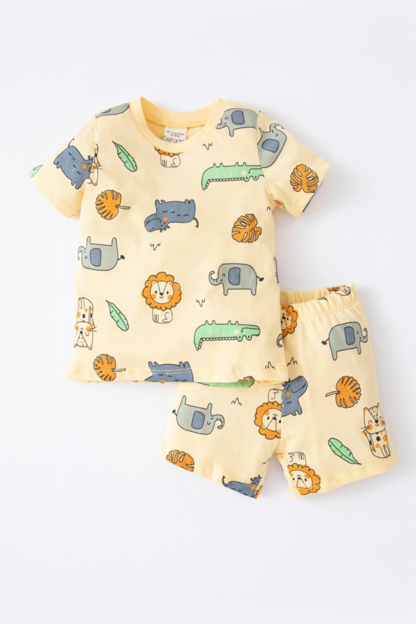 Baby Boy Light Yellow 2 piece Regular Fit Crew Neck Knitted Pyjamas