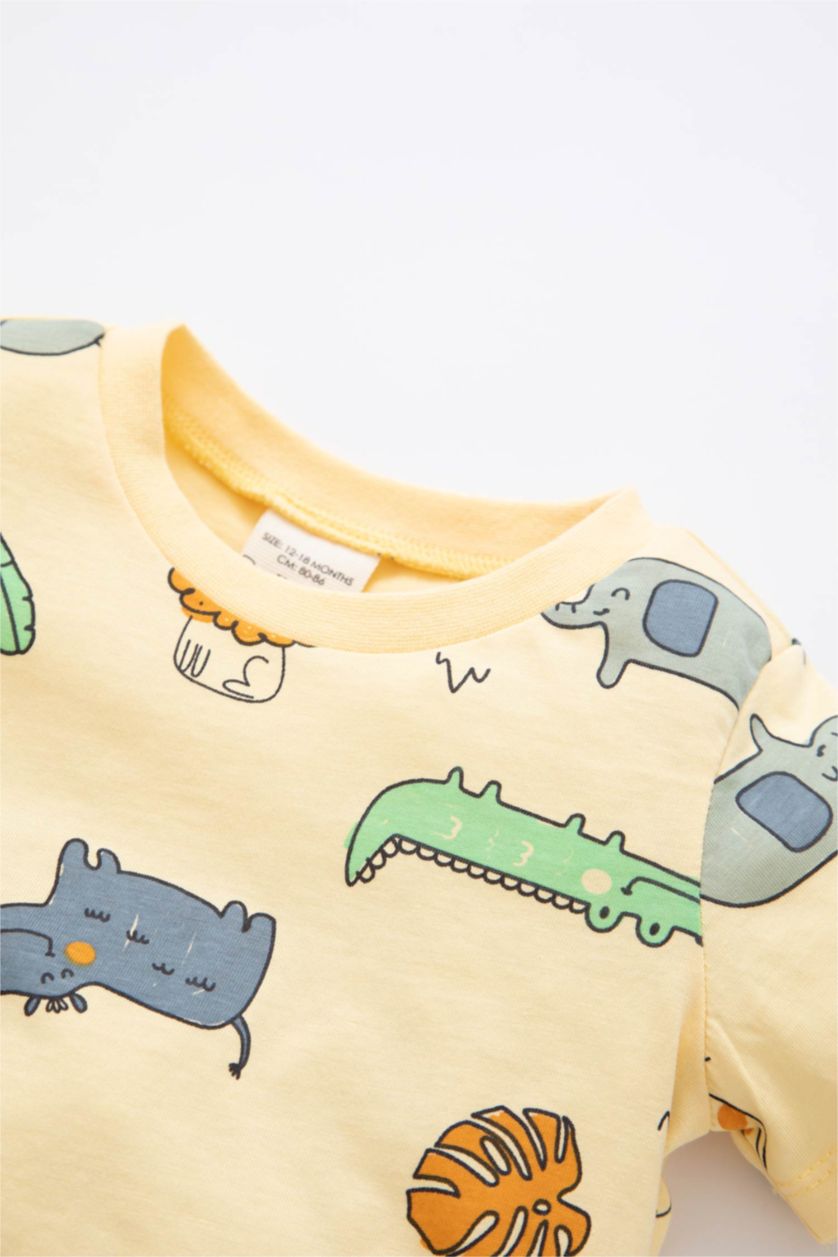 Baby Boy Light Yellow 2 piece Regular Fit Crew Neck Knitted Pyjamas