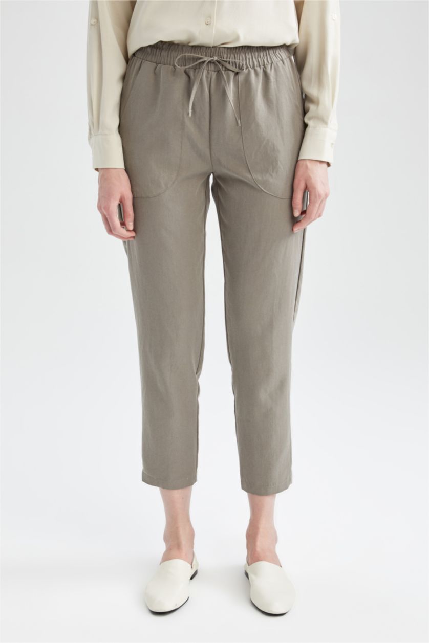 Kadın Haki Relax Fıt Tencel Pantolon