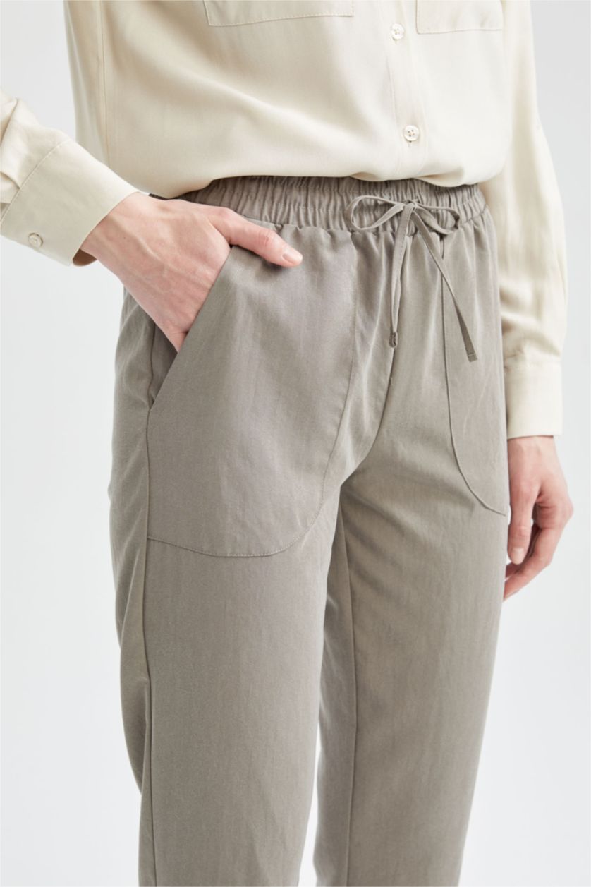 Kadın Haki Relax Fıt Tencel Pantolon