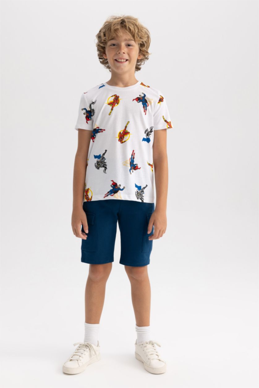 Boys & Teens White Boy Regular Fit Shot Sleeve Justice League Print T-Shirt