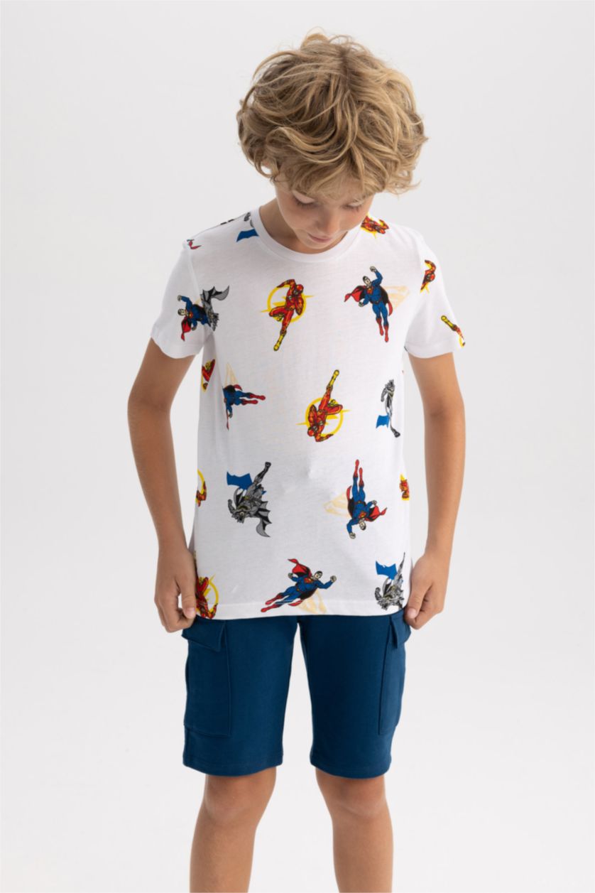Boys & Teens White Boy Regular Fit Shot Sleeve Justice League Print T-Shirt