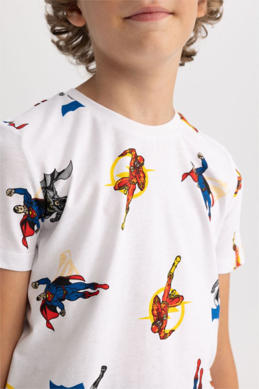 Boys & Teens White Boy Regular Fit Shot Sleeve Justice League Print T-Shirt