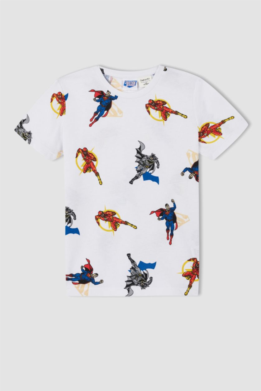 Boys & Teens White Boy Regular Fit Shot Sleeve Justice League Print T-Shirt