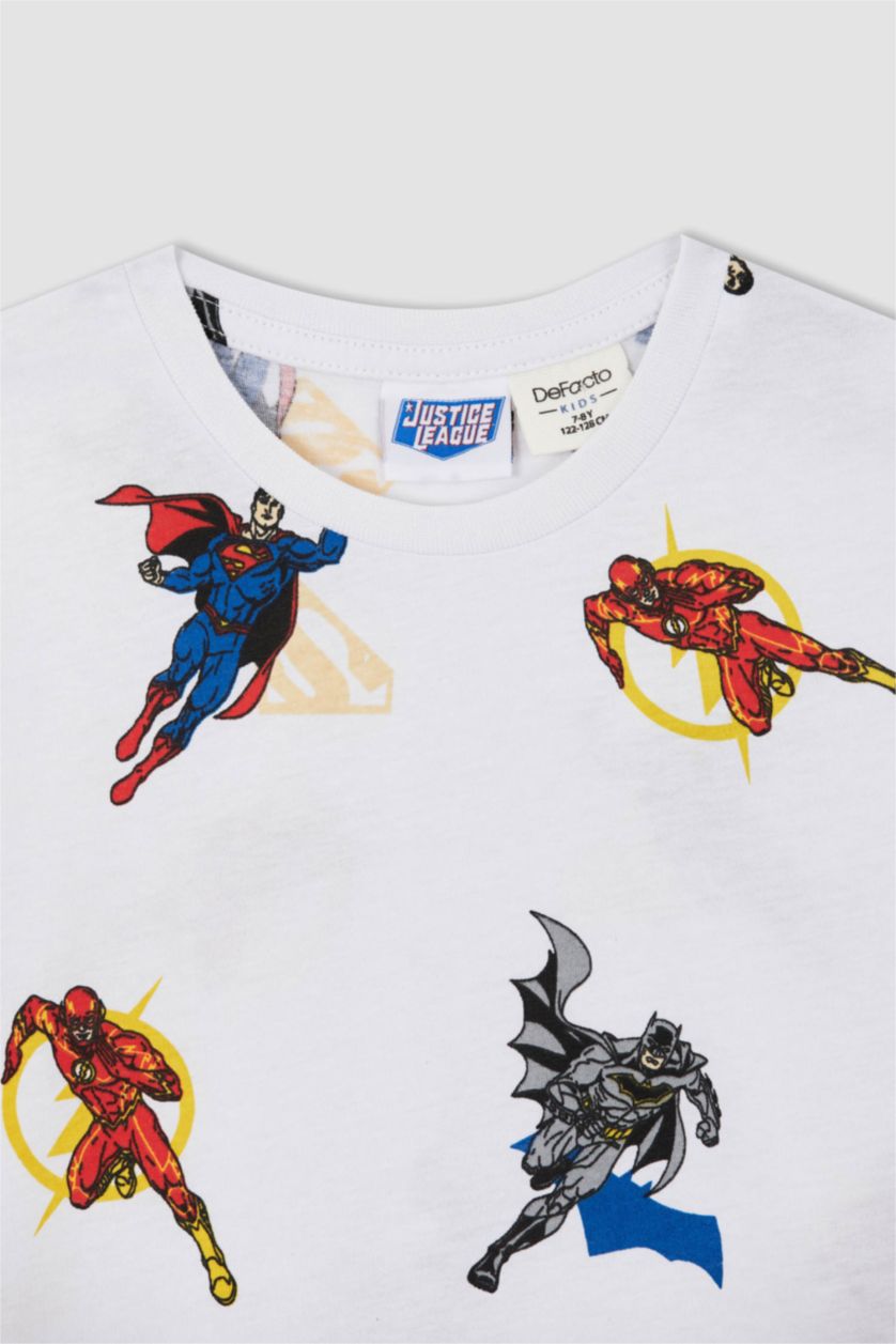 Boys & Teens White Boy Regular Fit Shot Sleeve Justice League Print T-Shirt