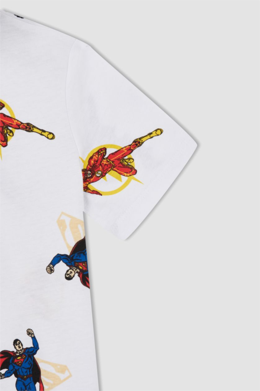 Boys & Teens White Boy Regular Fit Shot Sleeve Justice League Print T-Shirt