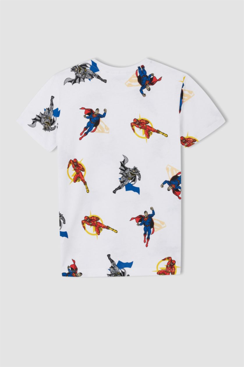Boys & Teens White Boy Regular Fit Shot Sleeve Justice League Print T-Shirt