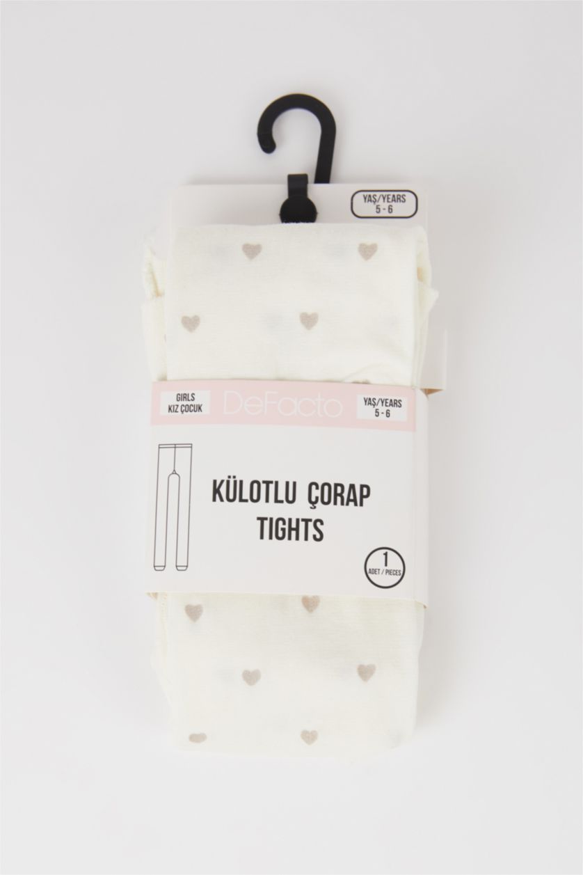 Kız Çocuk - Genç Kız Beyaz Kız Çocuk 23 Nisan Kalp Desenli Muz Külotlu Çorap