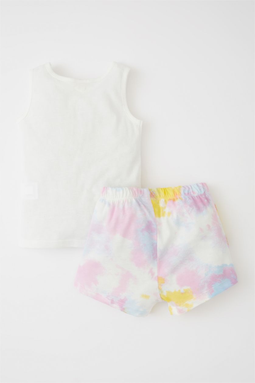 Kız Bebek Kırık Beyaz Kız Bebek Ay Baskılı Pamuklu Kolsuz Şort Pijama Takım