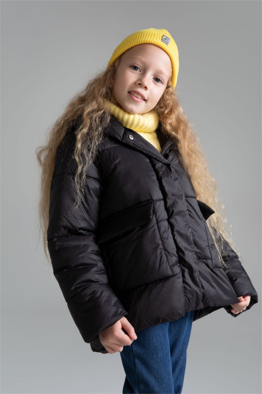 بناتي أسود جاكيت بامب بناتي بكابيشون ببطانة صوفية