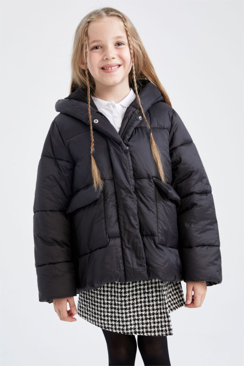 بناتي أسود جاكيت بامب بناتي بكابيشون ببطانة صوفية