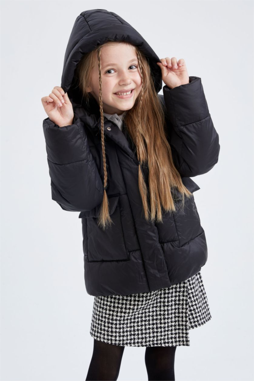 بناتي أسود جاكيت بامب بناتي بكابيشون ببطانة صوفية