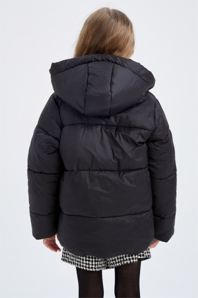 بناتي أسود جاكيت بامب بناتي بكابيشون ببطانة صوفية