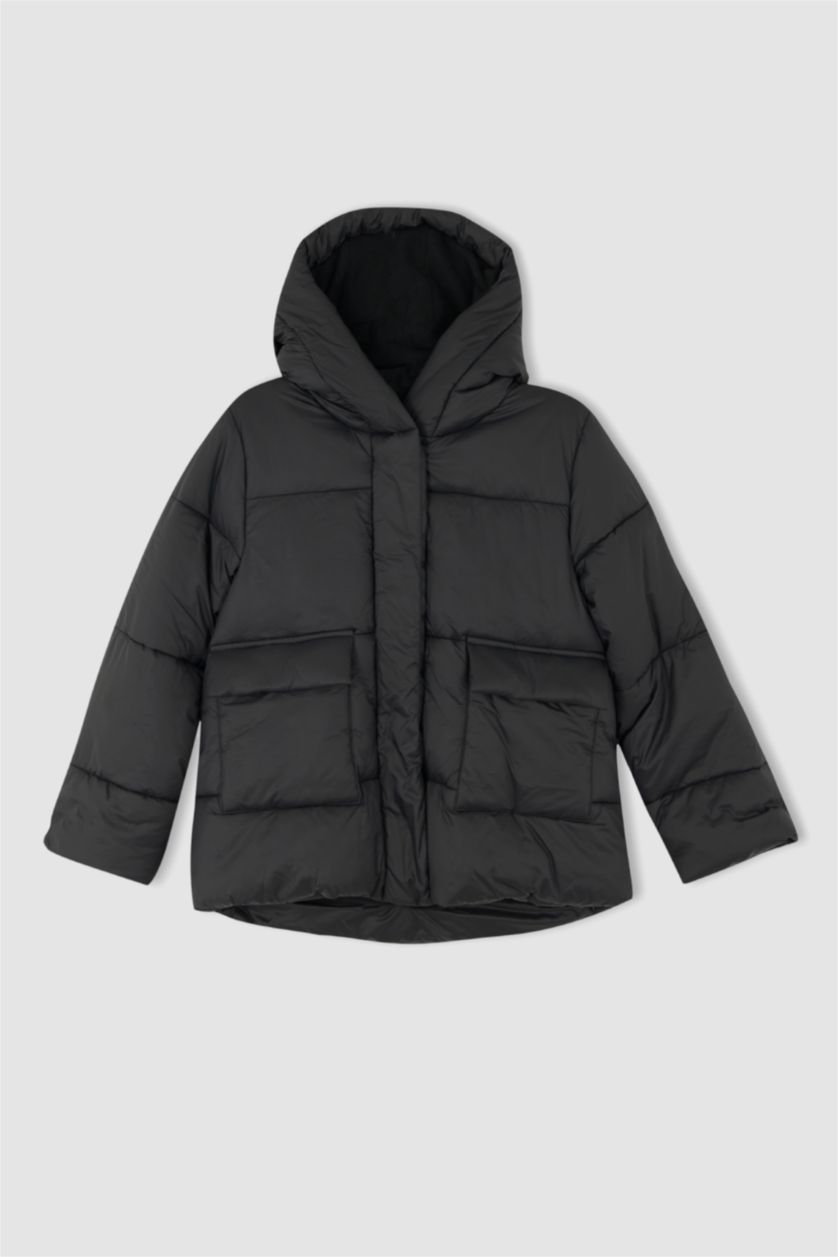 بناتي أسود جاكيت بامب بناتي بكابيشون ببطانة صوفية