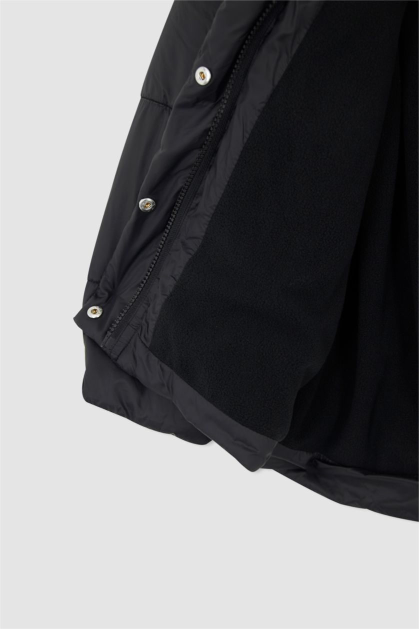 بناتي أسود جاكيت بامب بناتي بكابيشون ببطانة صوفية