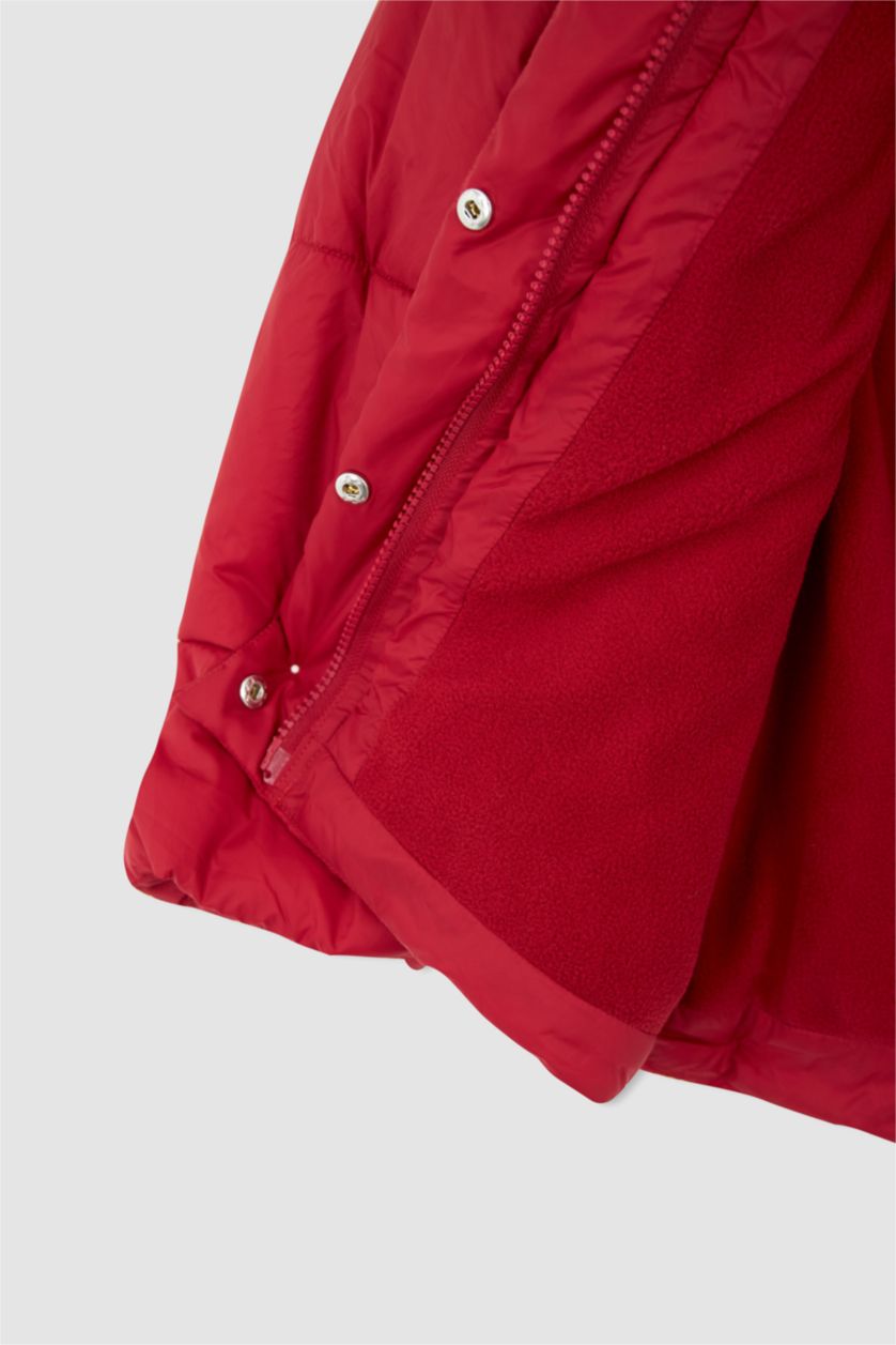 بنات أحمر جاكيت بومبر بناتي بغطاء للرأس مبطب بالصوف