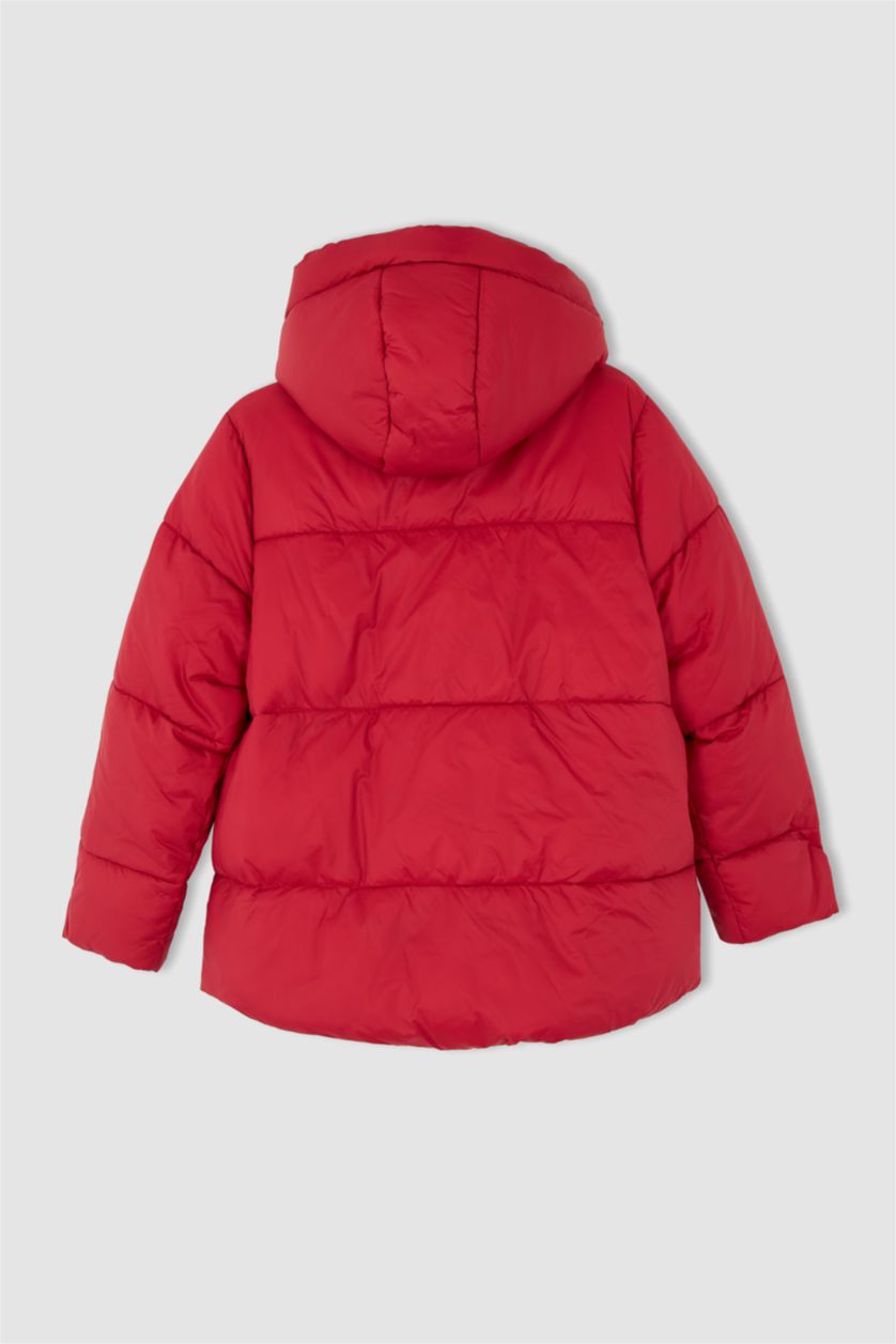 بنات أحمر جاكيت بومبر بناتي بغطاء للرأس مبطب بالصوف