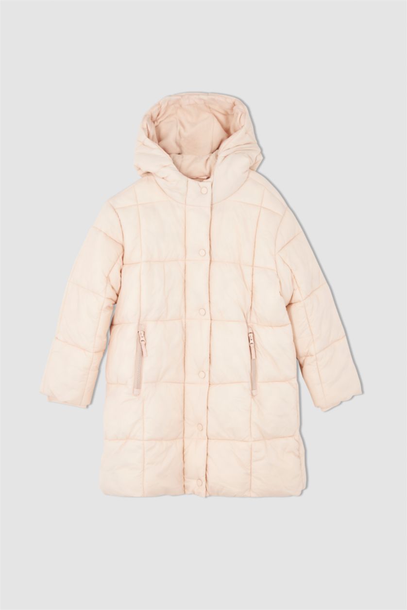 Orange GIRLS & TEENS Girl Fleece Lined Hooded Long Puffer Jacket