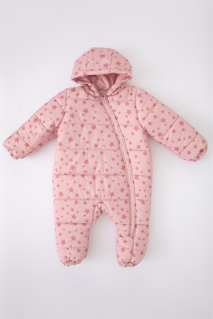 Kız Bebek Gülkurusu Kız Bebek Su Geçirmez Desenli Kapüşonlu Astronot Mont