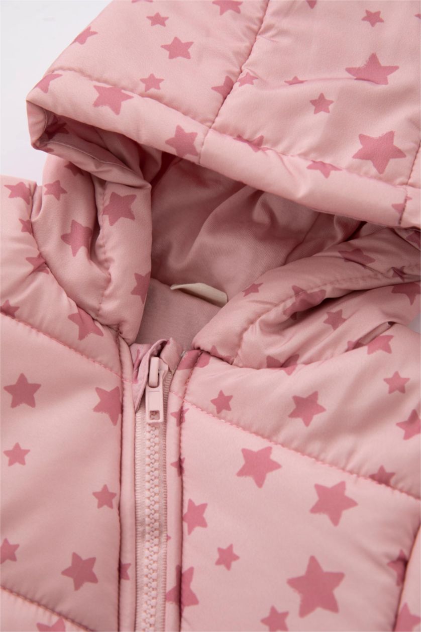 Kız Bebek Gülkurusu Kız Bebek Su Geçirmez Desenli Kapüşonlu Astronot Mont