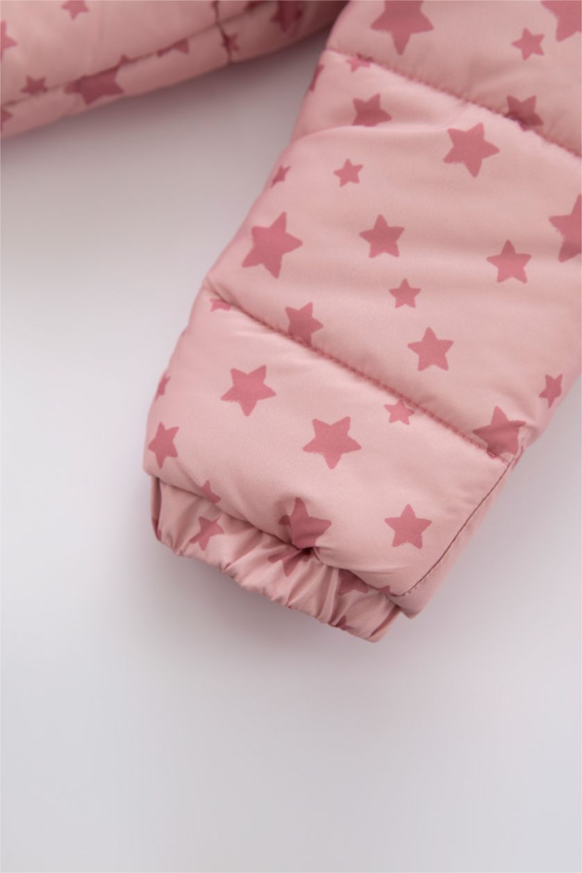 Kız Bebek Gülkurusu Kız Bebek Su Geçirmez Desenli Kapüşonlu Astronot Mont