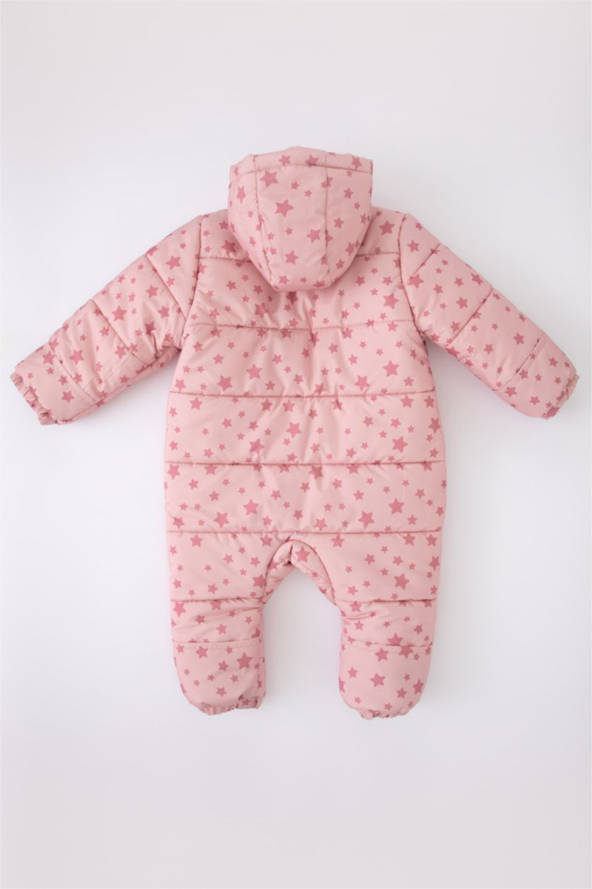 Kız Bebek Gülkurusu Kız Bebek Su Geçirmez Desenli Kapüşonlu Astronot Mont