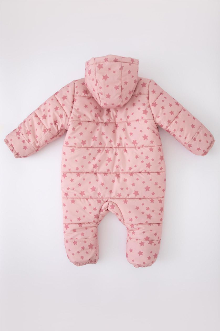 Kız Bebek Gülkurusu Kız Bebek Su Geçirmez Desenli Kapüşonlu Astronot Mont