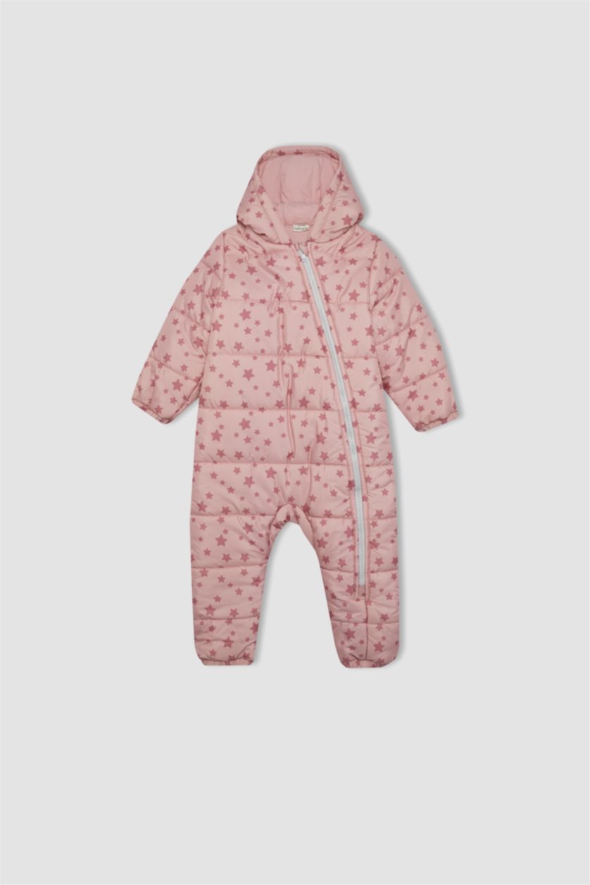 Kız Bebek Gülkurusu Kız Bebek Su Geçirmez Desenli Kapüşonlu Astronot Mont