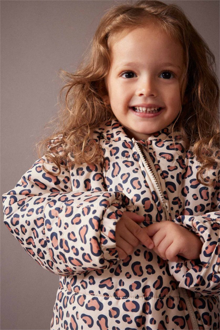 Kız Bebek Somon Kız Bebek Su Geçirmez Desenli Kapüşonlu Astronot Mont