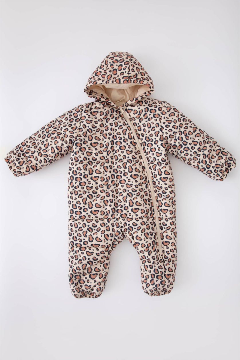 Kız Bebek Somon Kız Bebek Su Geçirmez Desenli Kapüşonlu Astronot Mont