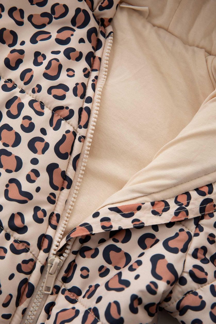 Kız Bebek Somon Kız Bebek Su Geçirmez Desenli Kapüşonlu Astronot Mont