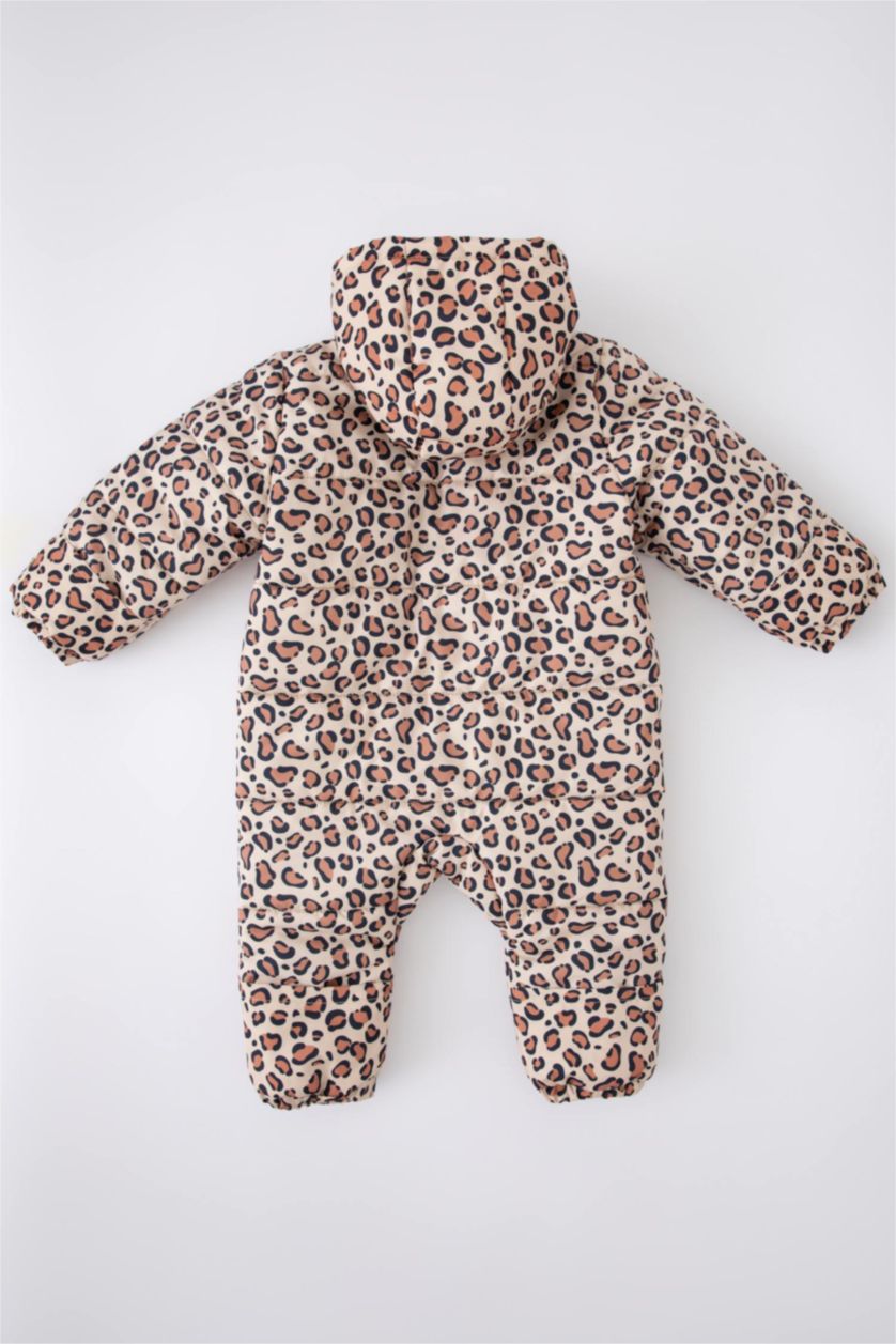 Kız Bebek Somon Kız Bebek Su Geçirmez Desenli Kapüşonlu Astronot Mont