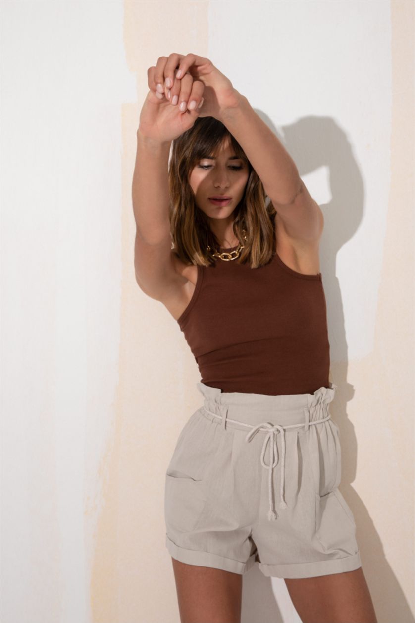 Kadın Kahve Slım Fıt Fitilli Kaşkorse Atlet