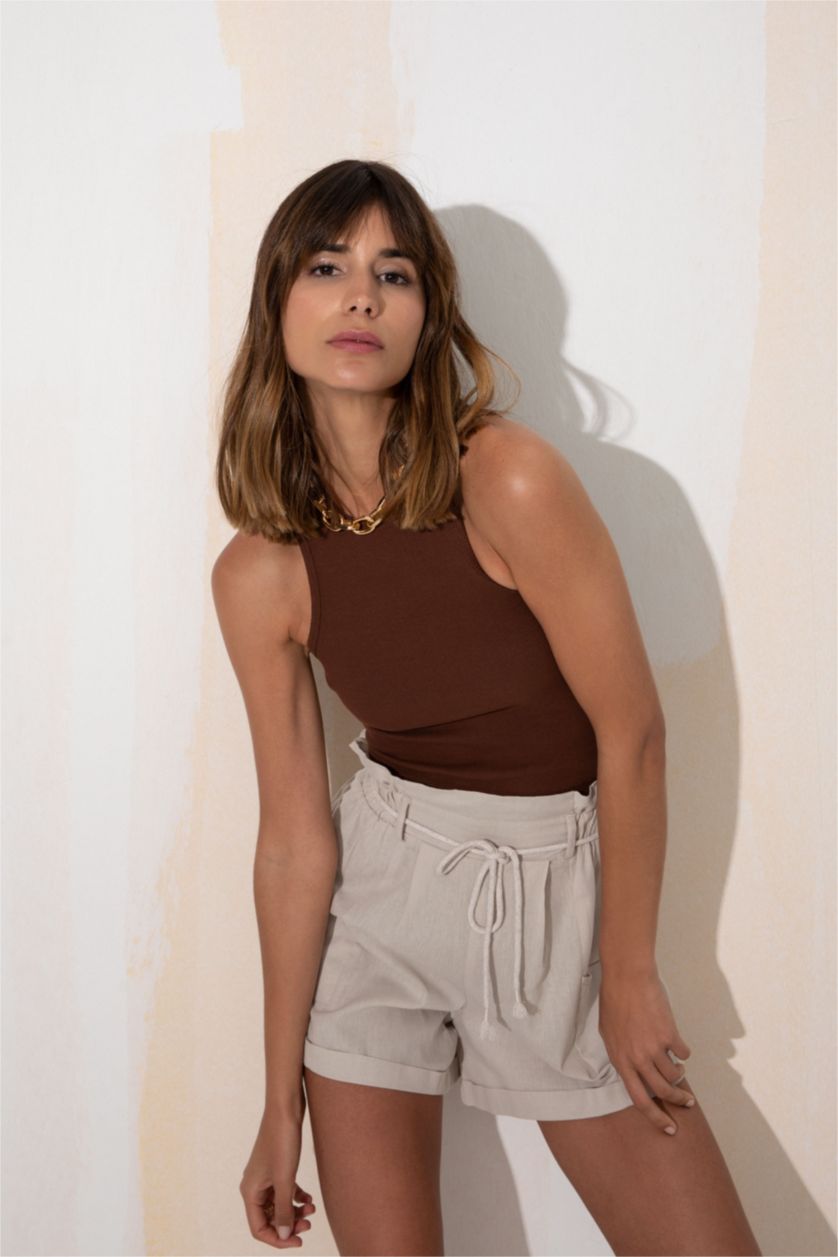 Kadın Kahve Slım Fıt Fitilli Kaşkorse Atlet