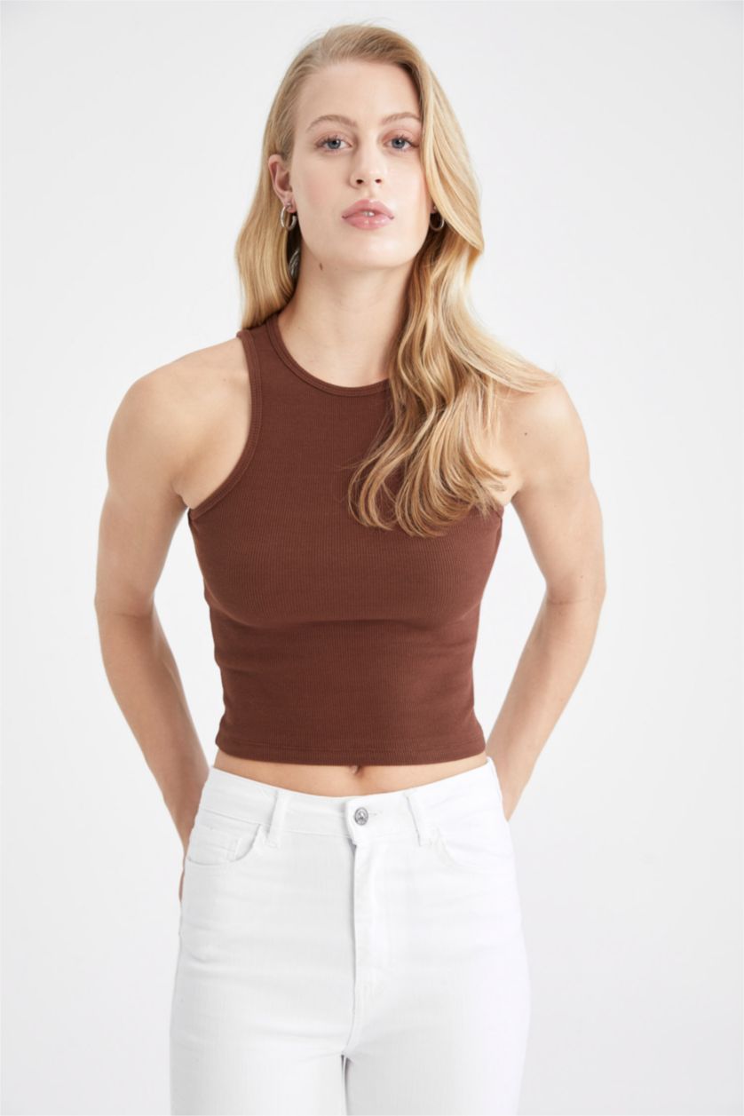 Kadın Kahve Slım Fıt Fitilli Kaşkorse Atlet