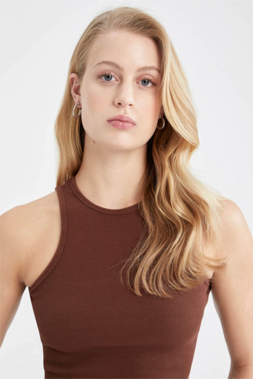 Kadın Kahve Slım Fıt Fitilli Kaşkorse Atlet