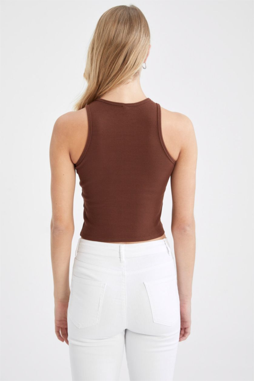 Kadın Kahve Slım Fıt Fitilli Kaşkorse Atlet