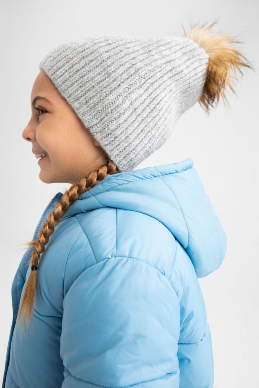 بنات أزرق فاتح جاكيت بناتي بقصة عادية بغطاء للرأس مبطن بالصوف