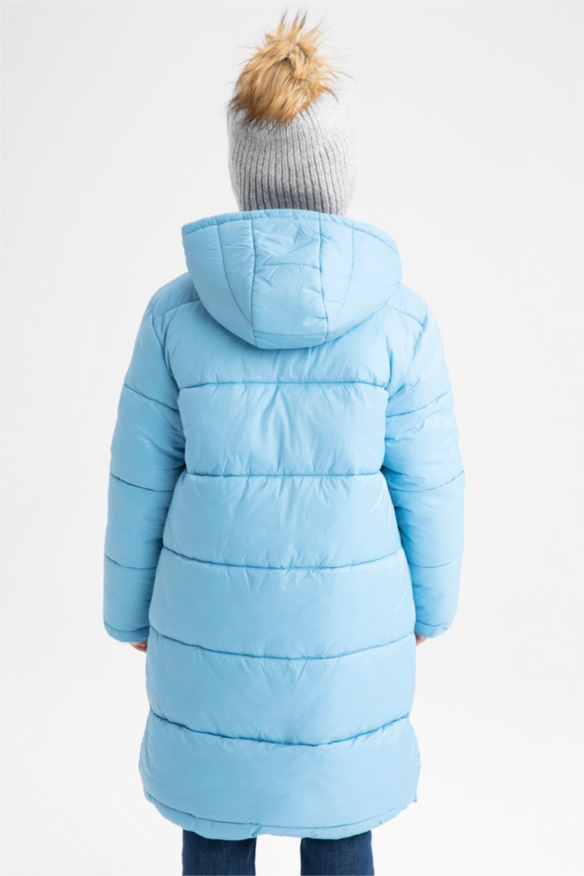 بنات أزرق فاتح جاكيت بناتي بقصة عادية بغطاء للرأس مبطن بالصوف