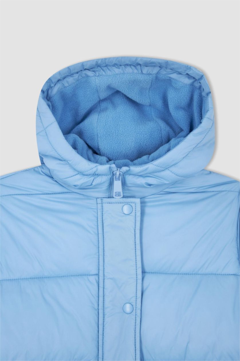 بنات أزرق فاتح جاكيت بناتي بقصة عادية بغطاء للرأس مبطن بالصوف