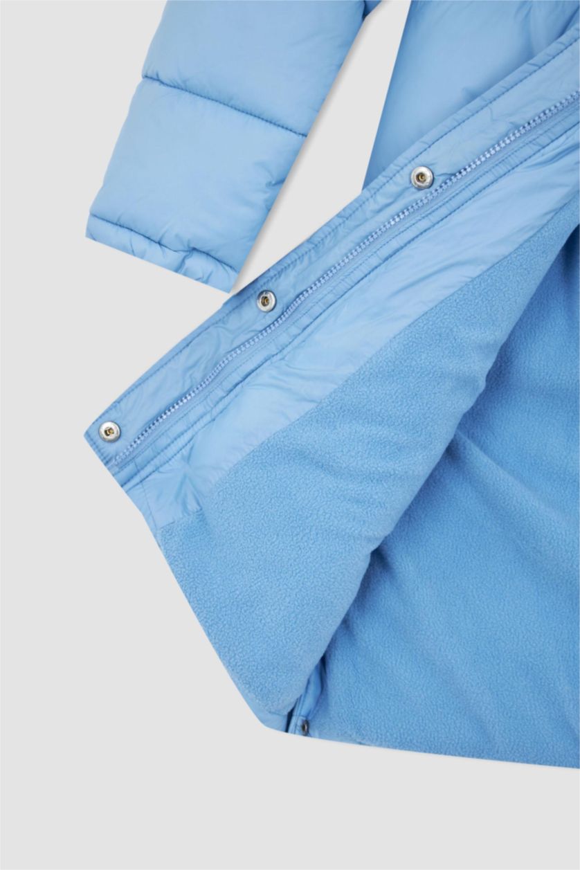 بنات أزرق فاتح جاكيت بناتي بقصة عادية بغطاء للرأس مبطن بالصوف