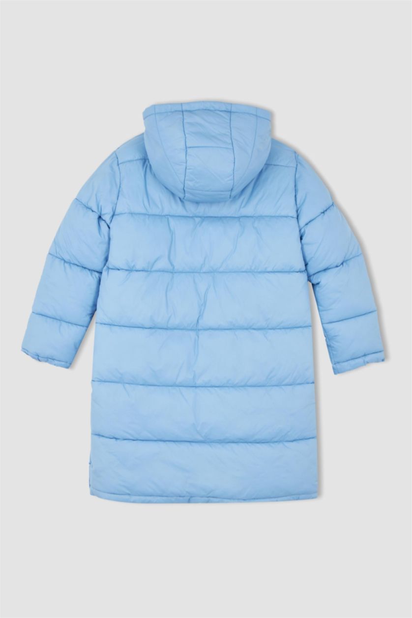 بنات أزرق فاتح جاكيت بناتي بقصة عادية بغطاء للرأس مبطن بالصوف