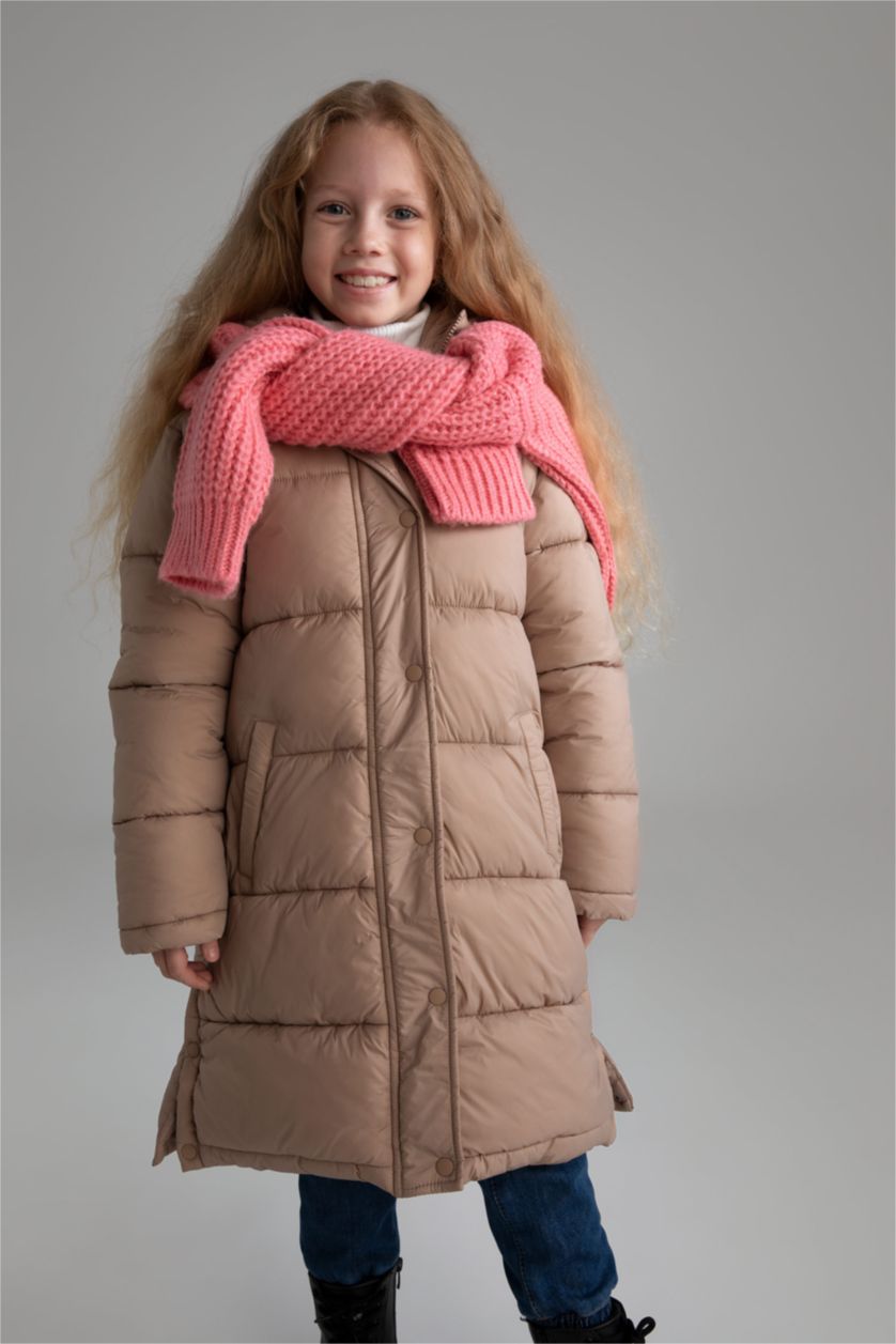 بنات فيزوني داكن جاكيت بناتي بقصة عادية بغطاء للرأس مبطن بالصوف