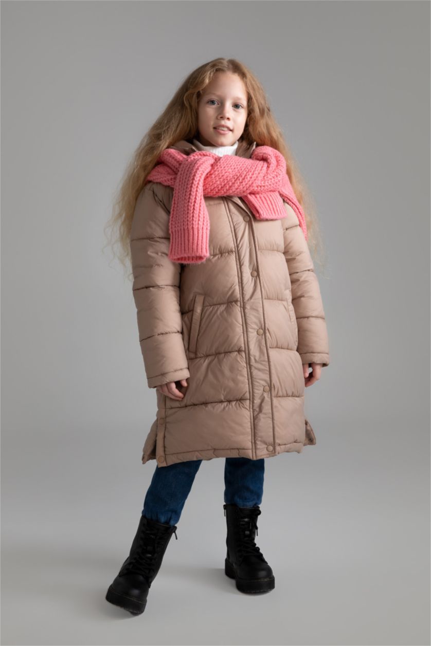 بنات فيزوني داكن جاكيت بناتي بقصة عادية بغطاء للرأس مبطن بالصوف