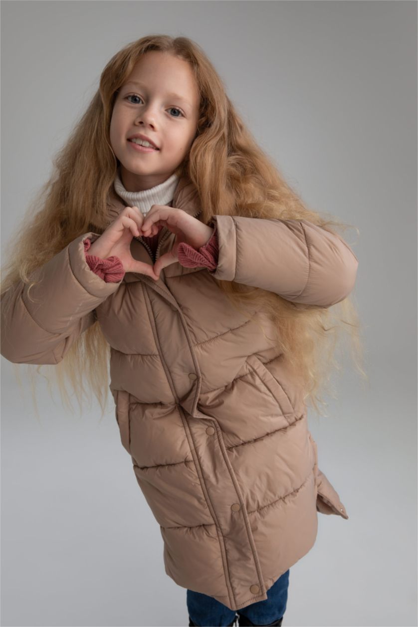 بنات فيزوني داكن جاكيت بناتي بقصة عادية بغطاء للرأس مبطن بالصوف