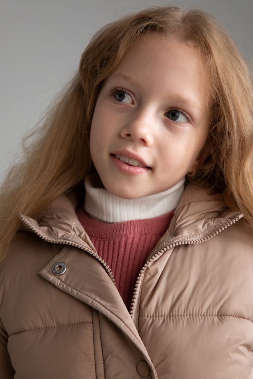 بنات فيزوني داكن جاكيت بناتي بقصة عادية بغطاء للرأس مبطن بالصوف