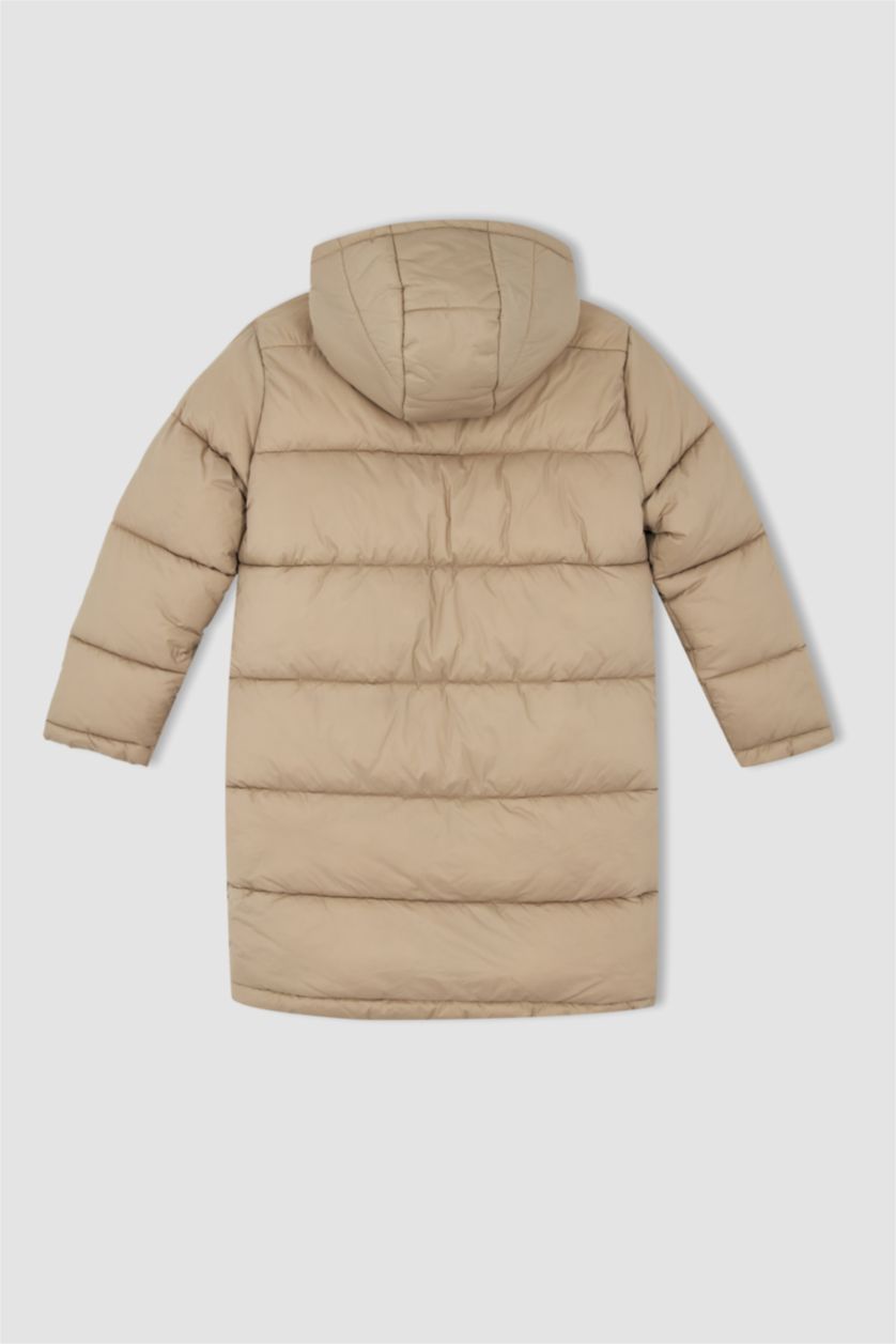 بنات فيزوني داكن جاكيت بناتي بقصة عادية بغطاء للرأس مبطن بالصوف